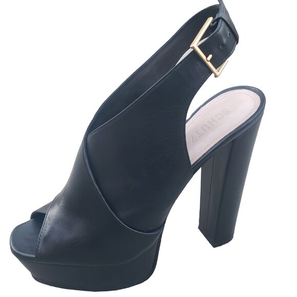 Schutz Priscila Slingback Sandals Black Napa Leather Platform 8.5 - Picture 8 of 9